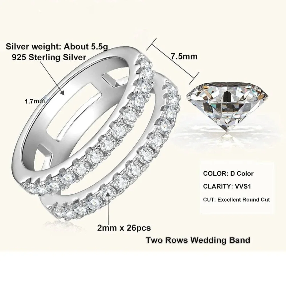 Moissanite Diamond Ring Enhancer Double Row Wedding Band Brilliant GRA Size 10